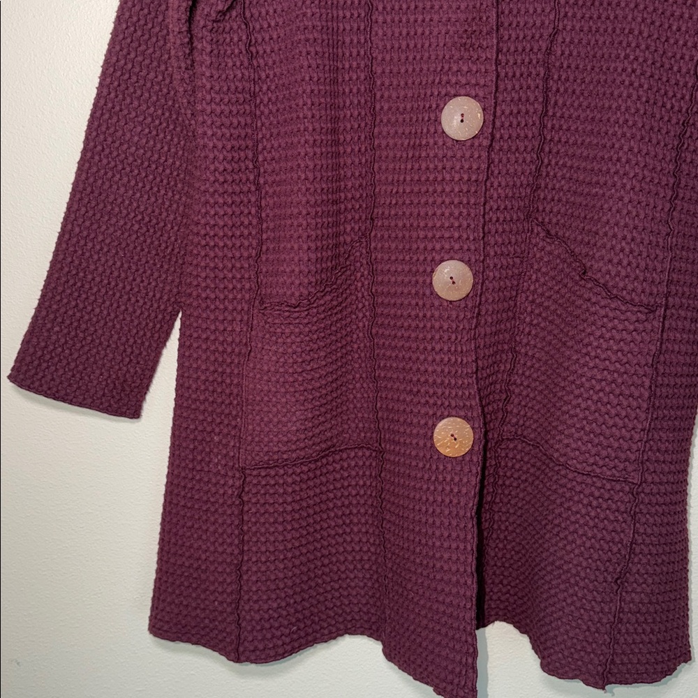 Focus Casual Life Waffle Knit Oversized Cotton Cardigan Sweater Wooden Buttons - Picture 3 of 5